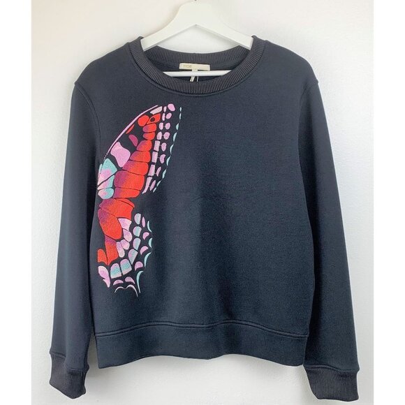 NWT MAJE Theophile Butterfly Embroidered Sweatshirt In black Size 3 ( L )